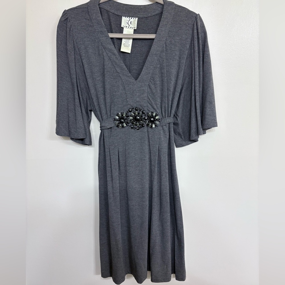 Ice Gray Sequin Embellished V-Neck Sundress
